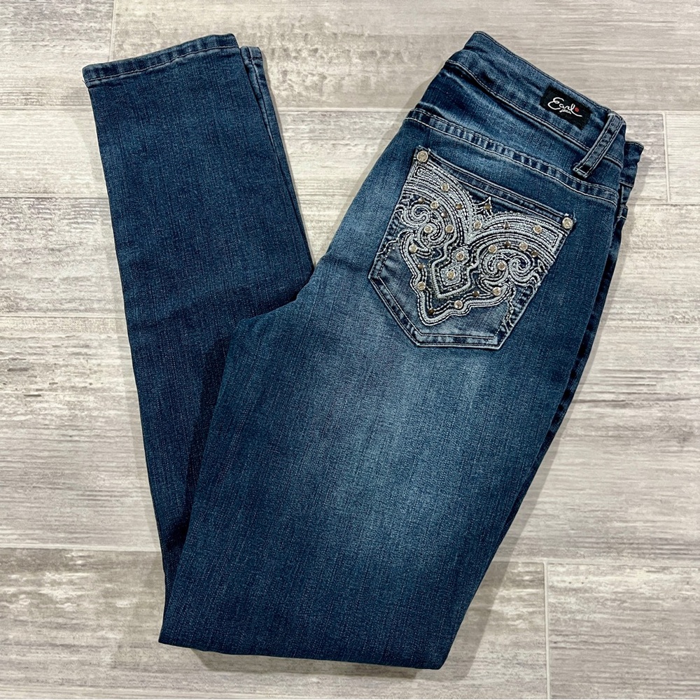 Earl Jeans Womens Size 6 (26X29) Embellished Embroidered‎ Denim Blue Skinny